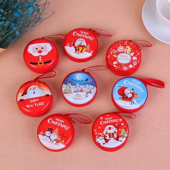 

Round Christmas Change Purse Tinplate Mini Key Holder Coin Purse Headphone Bag Christmas Gift Bag W8151