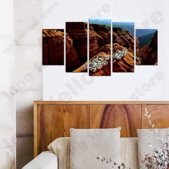 

5 Pieces HD Print The Loess Plateau Feeds Sheep Landscape Canvas Painting for Courtyard Family Room Wall Decor Dropship Artwork