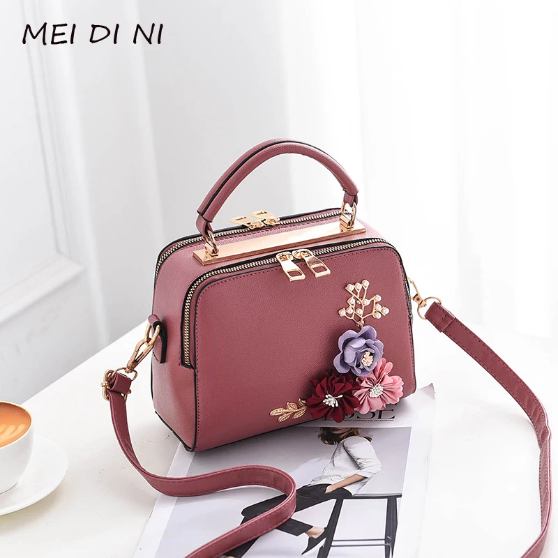 

MEI DI NI PU Leather handbags new stylish female shoulder bags sac a main bolsos flower Casual Small Bag Ladies Hand Bags 2018
