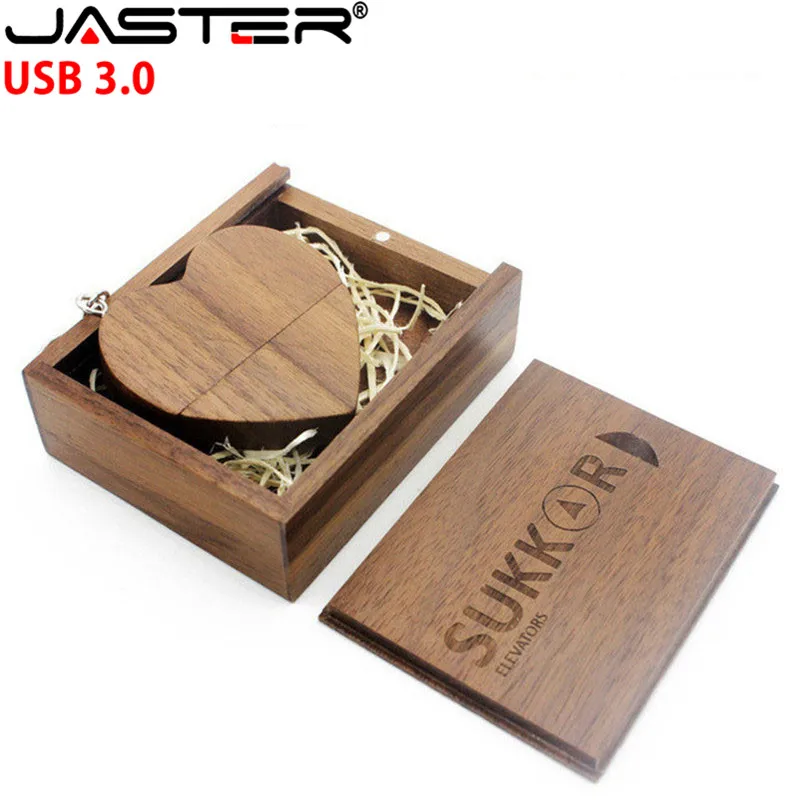 JASTER USB 3,0 Деревянная Карта памяти в форме сердца 4 ГБ 8 ГБ 16 ГБ 32 ГБ 64 ГБ логотип компании индивидуальный свадебный подарок фотография подарок