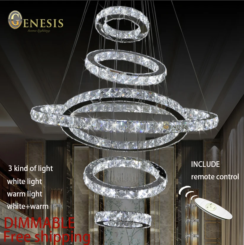 SOLFART LIGHTING 6 ring circle EPISTAR long life LED crystal stainless steel dimmable 2700-5400K pendant lights hanging lamp Wholesale Construction & Real Estate
