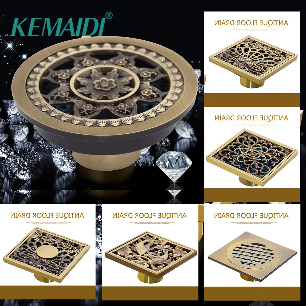 KEMAIDI العتيقة النحاس مصارف أرضيات 10 سنتيمتر دش الطابق استنزاف الحمام مزيل العرق مربع النفايات مصفاة غطاء صر