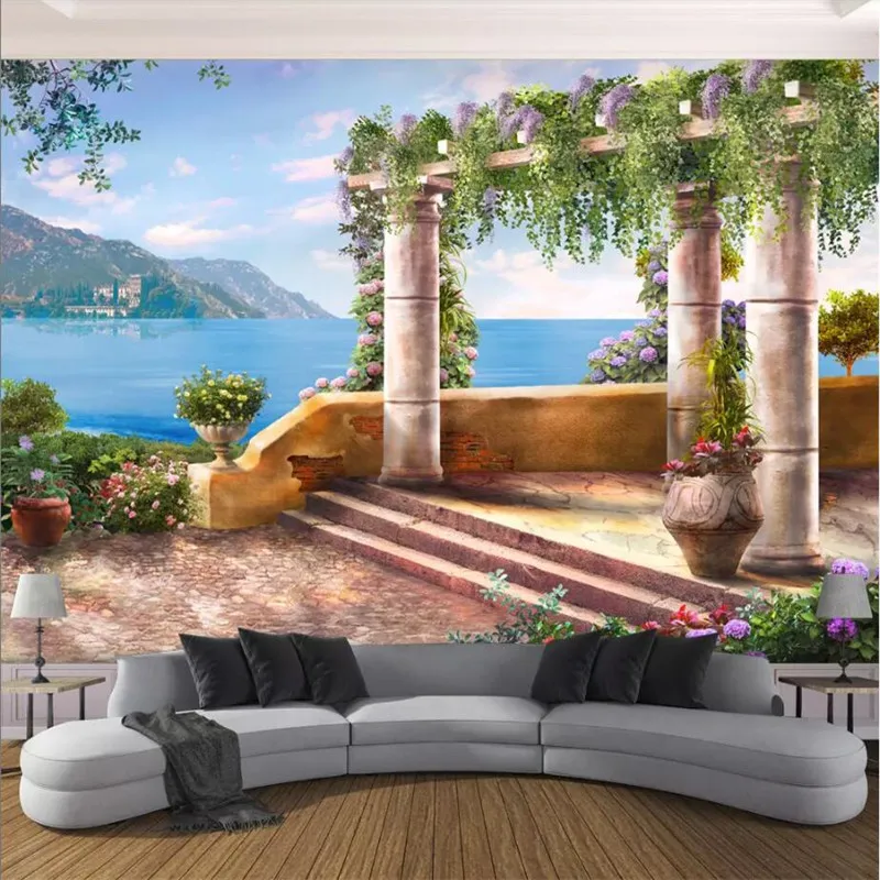 

Roman column seascape 3d background wall professional production wallpaper mural custom poster photo wall