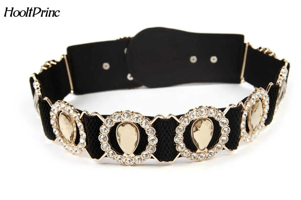 women Elastic Golden Waist Belt Elegant Rhinestone Belt all match