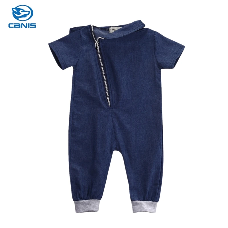 

Fashion Clothing Zipper Jumpsuit Outfits One pieces 2016 Baby Boys Clothes Denim Romper Short Sleeve