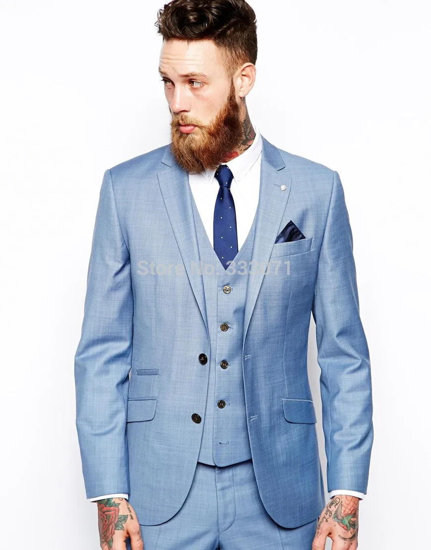 Custom Made Light Blue Groom Tuxedos Italian Style Man