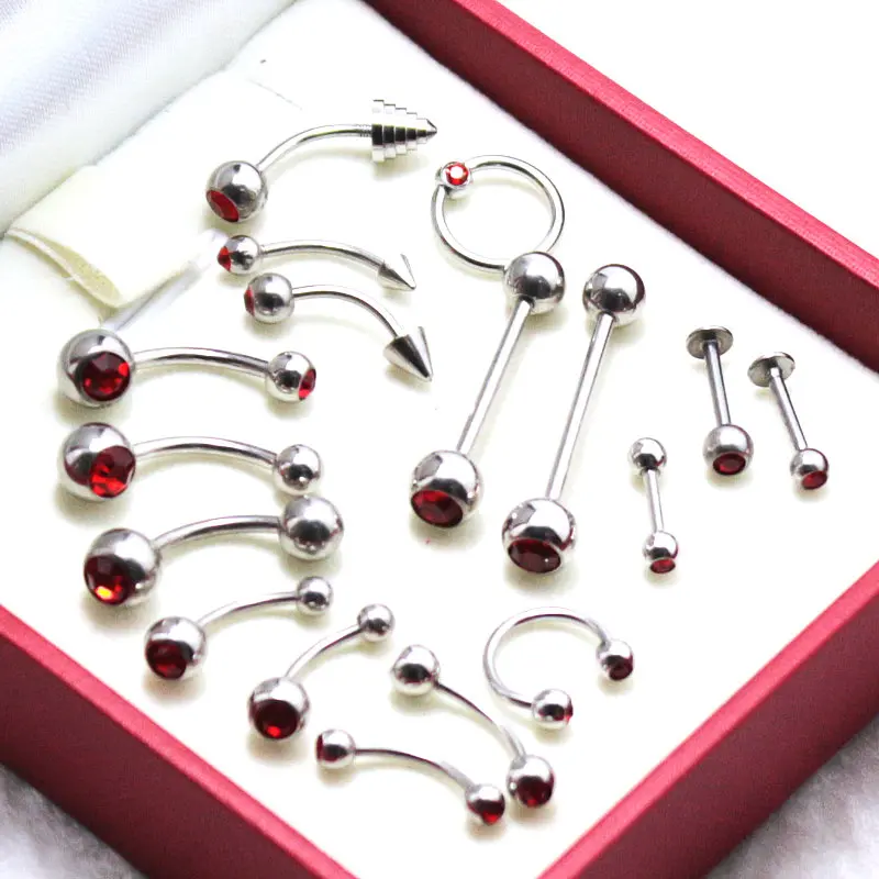 17 different styles crystal basic body piercing jewelry stainless steel