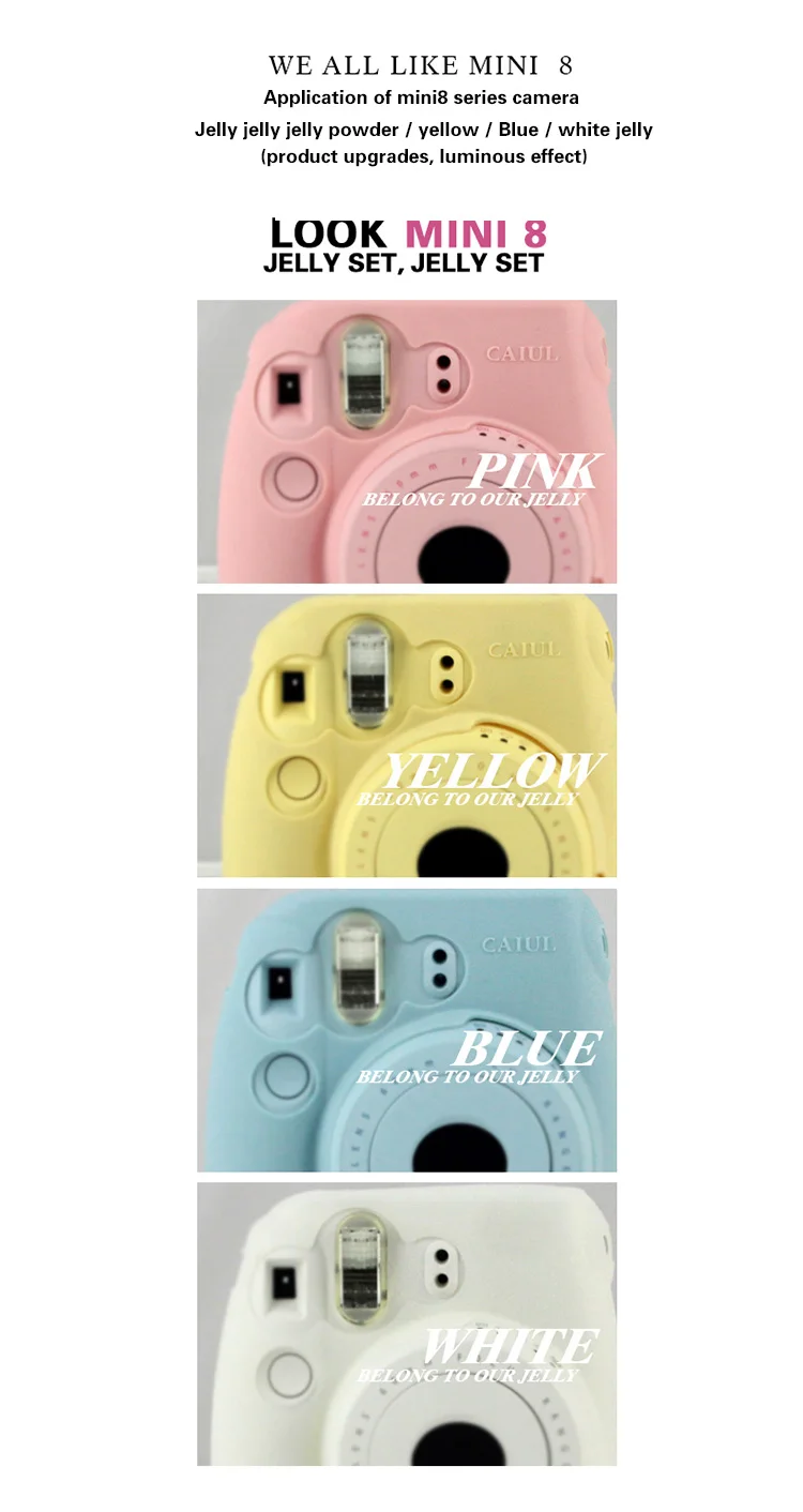 Модный чехол Fuji Fujifilm Instax Mini 8 Mini 8s для камеры, Классический Желейный цвет, фосфоресцирующий чехол для крышки корпуса, сумка для камеры