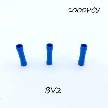 

Insulated Butt Wire Connector 1000pcs BV2 Electrical Crimp Terminals Block Premium Solderless Brass Blue AWG 16-14 Cap