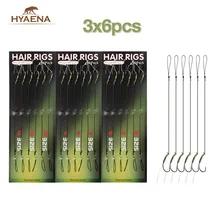 Hyaena 18 قطعة = 3 حزم الكارب الصيد الشعر الحفارات تفلون المغلفة منحنى الصيد هوك توقف الشعر خط Boilie الكارب الصيد الحفارات(China)