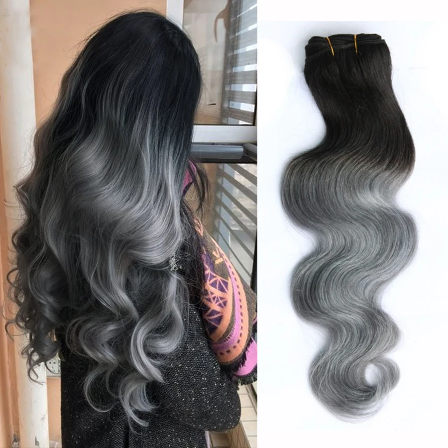 BOBBI COLLECTION 2/3 Bundles With Closure Ombre Dark Grey Peruvian Body Wave Hair Pre-Colored Remy Human Hair Extensions BOBBI COLLECTION 2/3 Bundles With Closure Ombre Dark Grey Peruvian Body Wave Hair Pre-Colored Remy Human Hair Extensions