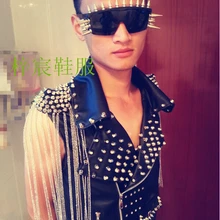 Модная тонкая мотоциклетная куртка с заклепками, мужской кожаный жилет с заклепками, мужские костюмы для выступлений