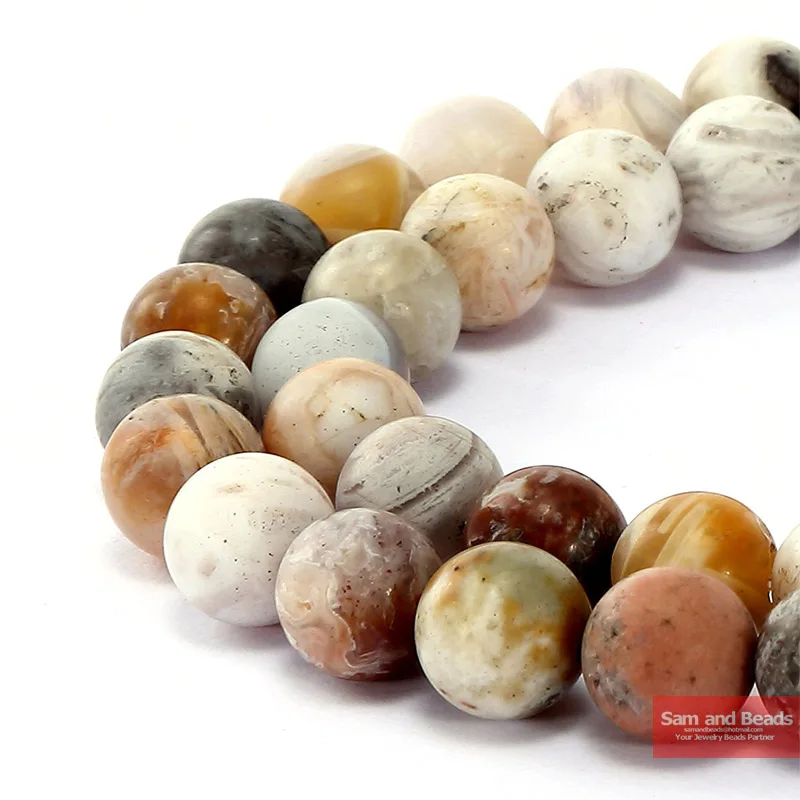 Natural Bamboo Leaf Agate Gemstone Smooth Matte Round Loose Beads
