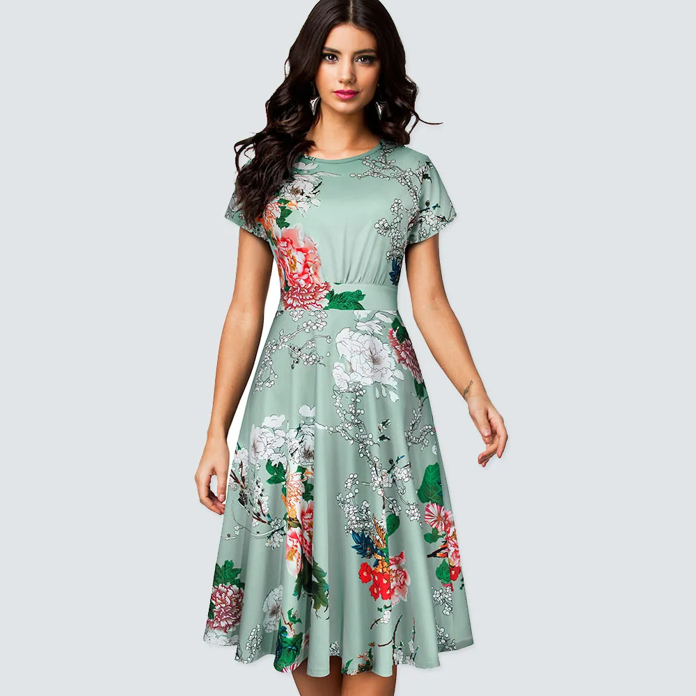 Vintage Women Floral Print Dress Elegant Spring Summer Pastoral style ...