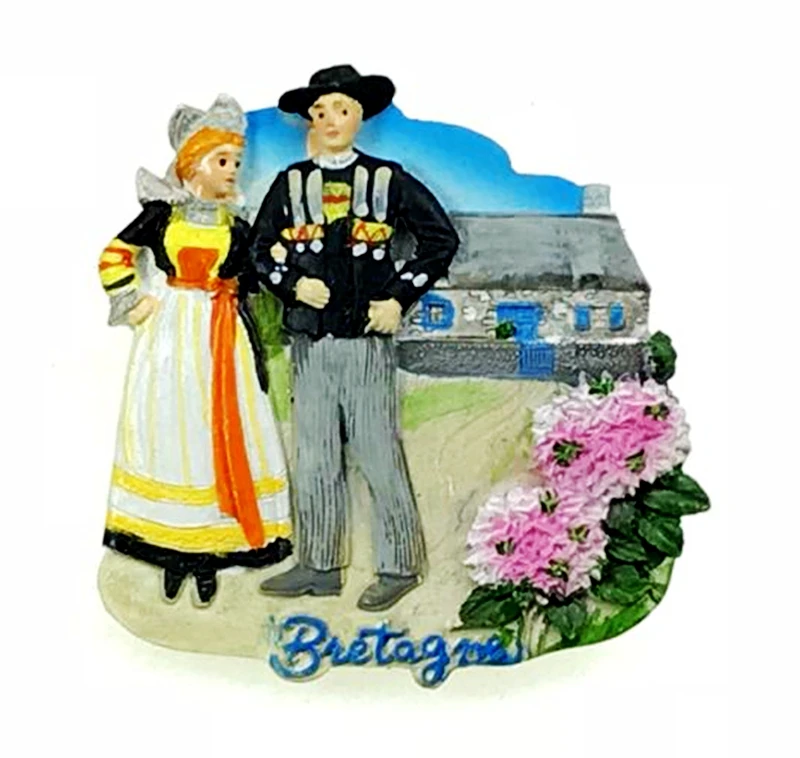 

Handmade Painted French Brittany National Costume 3D Fridge Magnets Tourism Souvenirs Refrigerator Magnetic Stickers Gift