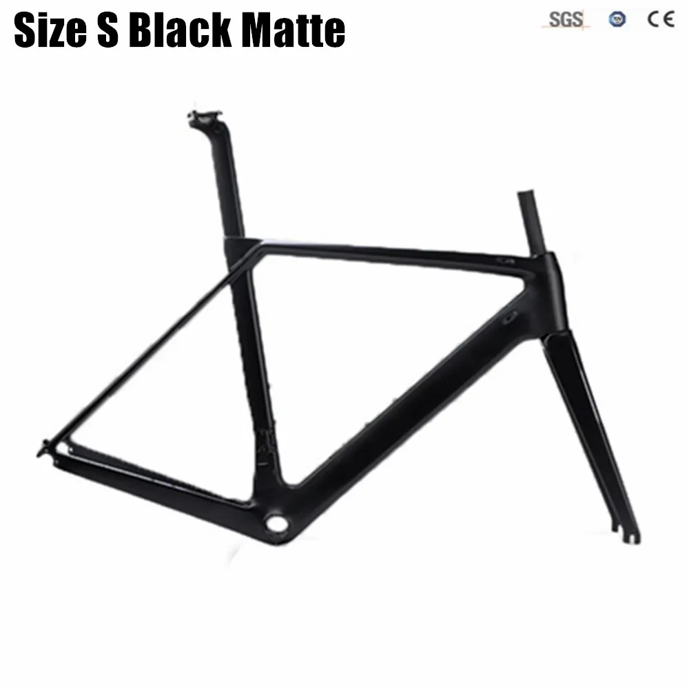 Супер легкая углеродная велосипедная Рама XS S M L XLcarbon Аэро рамка для дороги карбоновый скоростной дорожный каркас+ вилка+ гарнитура - Цвет: Size S Black Matte