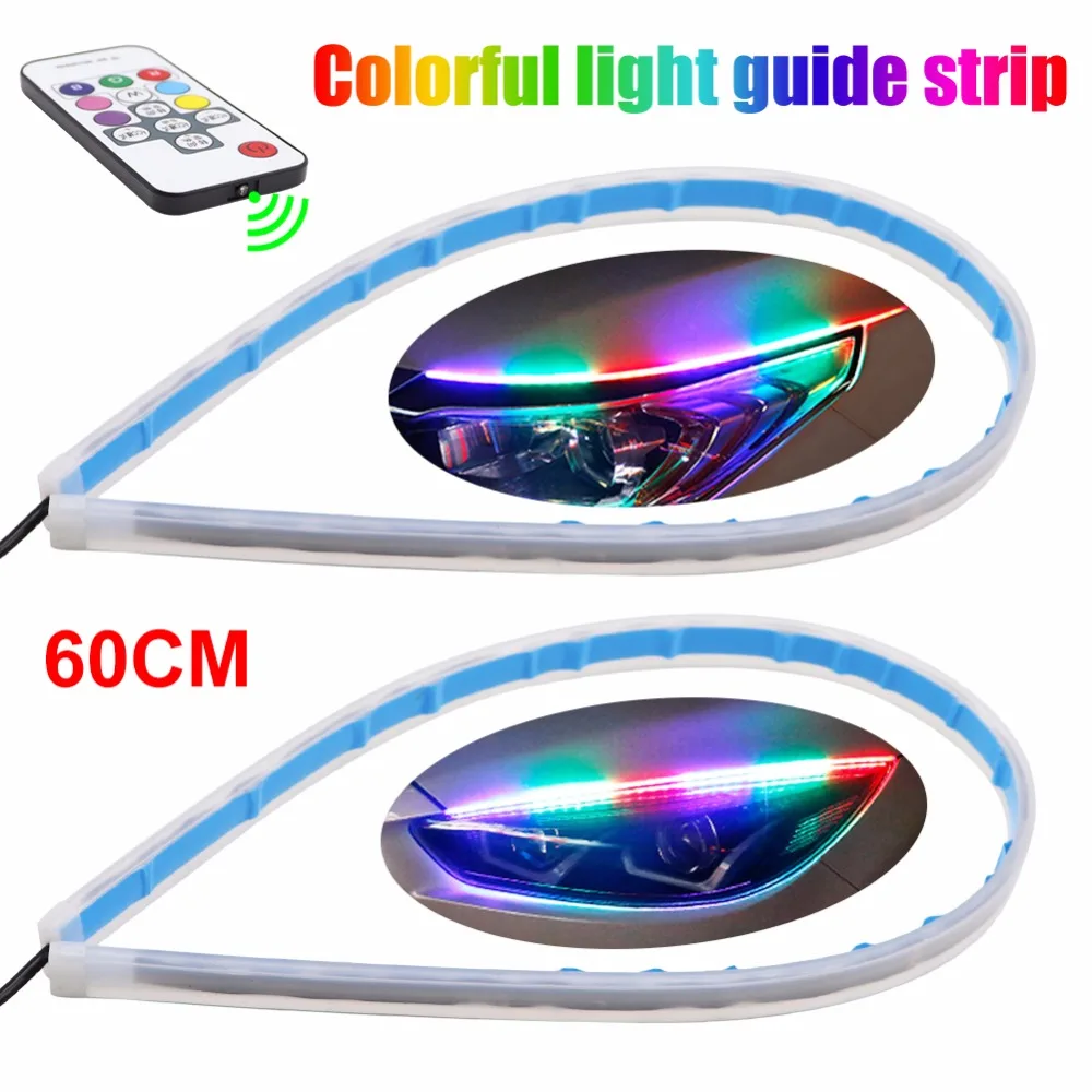 

12V DRL Daytime Running Light RGB 60CM LED Guide Strip Flowing Turn Signal Car Styling Accessories Light Flexible Universal Lamp
