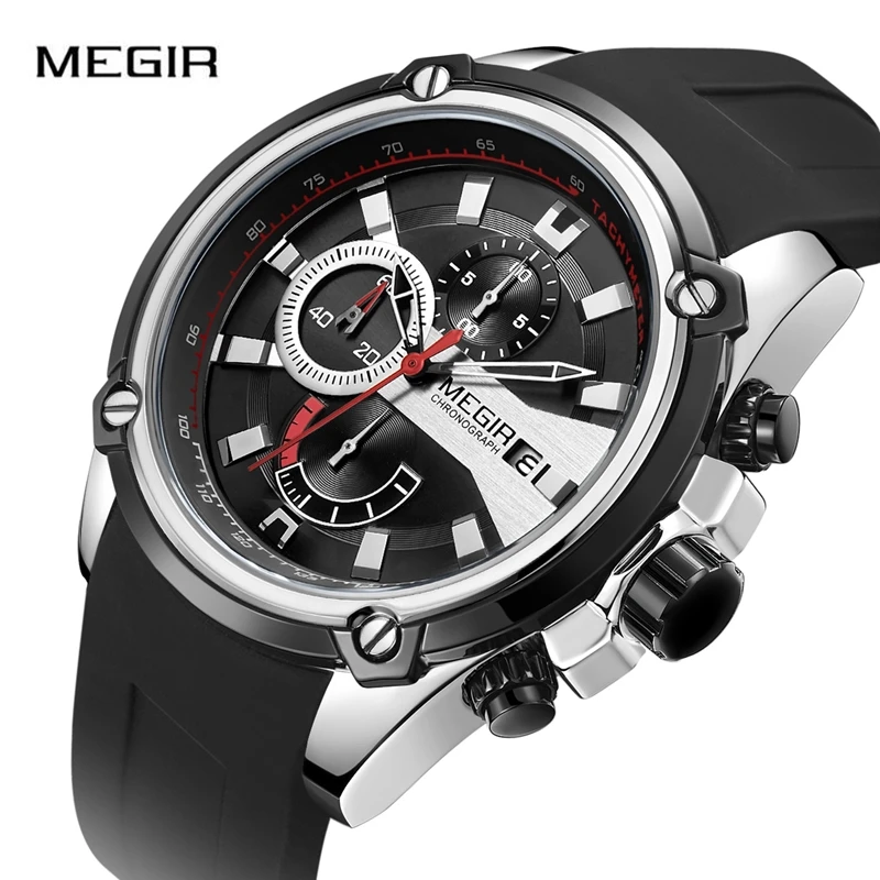 

MEGIR Luxury Brand Watch Men Waterproof Quartz Sport Watch Silicone Strap Military Chronograph Men's Watch Clock Reloj Hombre