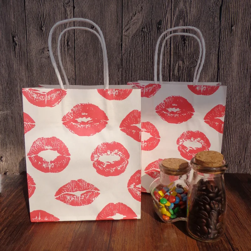 2pcs Red Lip Printed Paper Bags with Handles Party Birthday Favor Gift Bags Paper Packing Bags