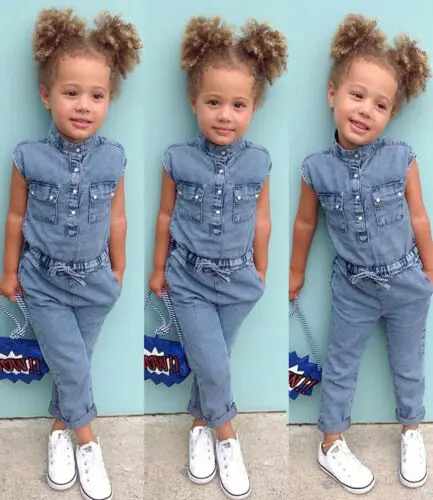 

Newborn Kids Baby Girl Denim Short Sleeve Romper Long Pants Jumpsuits Playsuit Outfit Clothes Summer