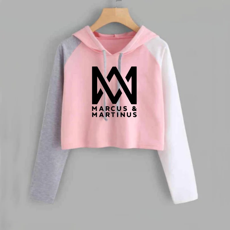  Crop Hoodie Women Marcus and Martinus Sweatshirt Casual Pink Short Tracksuit Long Sleeve Spring Aut