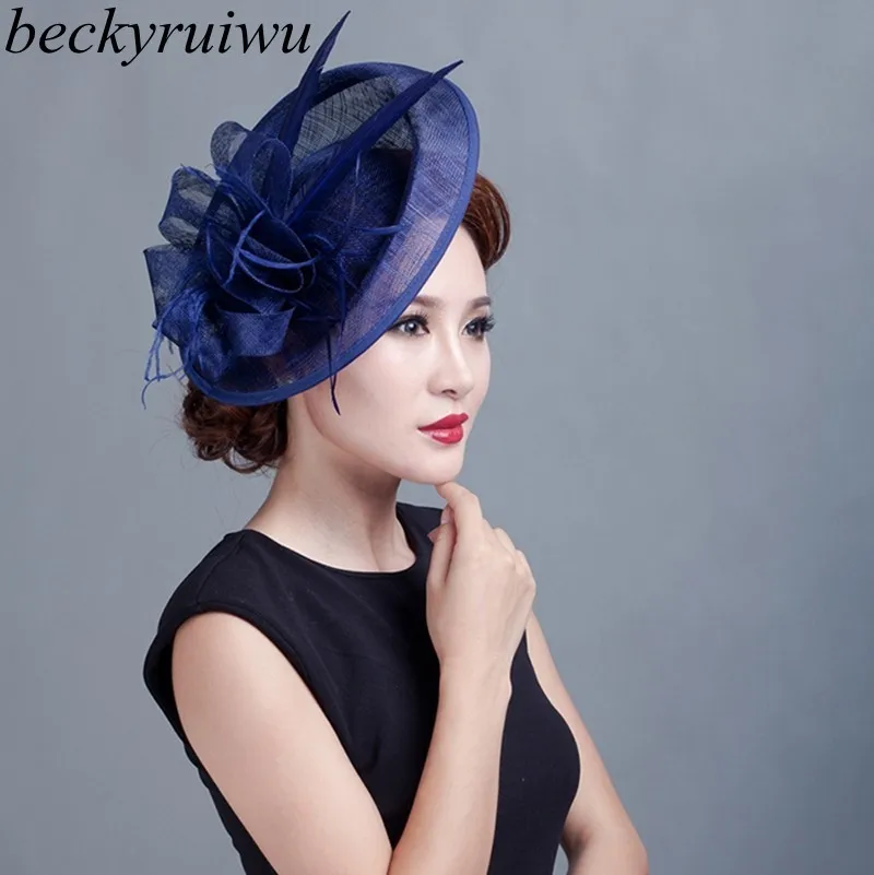 

Women cocktail fascinator feather sinamay hat lady hair accessories bridal Headpiece fascinators for wedding kentucky church