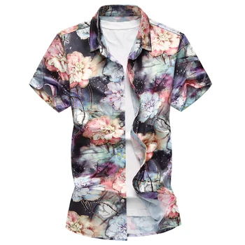

7XL 2019 New Men Dress Shirts Brand Clothing Fashion Social Casual Men Shirt Slim Fit Short sleeve Masculina Large-size blouse