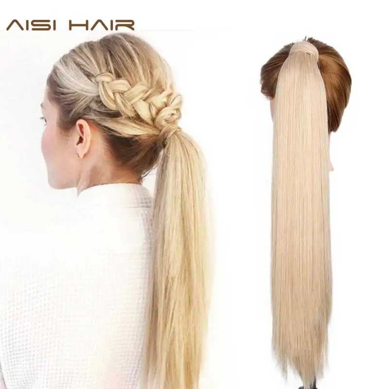 AISI HAIR Synthetic Fake Hair Wraparound Ponytail Extensions 16 Colors Available High Temperature Fiber for Women