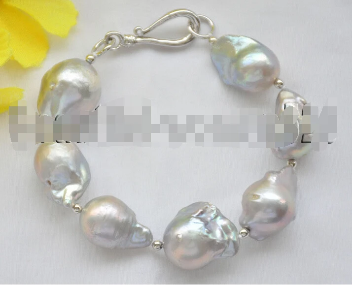 

Z7106 22mm gray BAROQUE tear-drop KESHI REBORN PEARL BRACELET 8inch @^Noble style Natural Fine jewe SHIPPING 6.2
