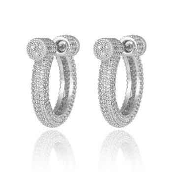 

XIUMEIYIZU Fashion Cool Girls Silver Plated 2 in 1 Round Prong-Set Clear Cubic Zirconia Screw Back Hoop Earrings
