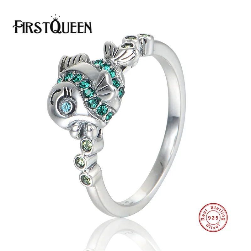 

FirstQueen 100% 925 Sterling Silver Ocean Fish Finger Ring with Blue CZ for Women Anniversary Original Fine Jewelry
