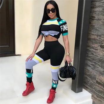 

Streetwear Sexy 2 Piece Sets Women Top And Pants 2018 Summer Women Plus Size Matching Sets