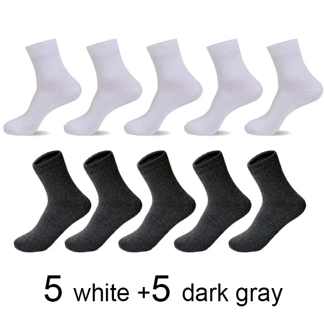 10 пар/лот, высококачественные мужские хлопковые носки, черные деловые мужские носки, новые дышащие осенне-зимние однотонные мужские носки - Цвет: 5 white  5 dark gray