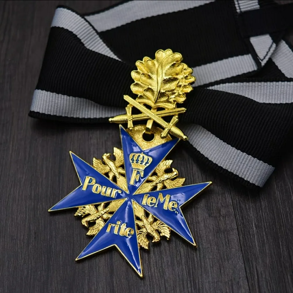 Точная копия WW2 прусской немецкой армии WWI Золотой синий Макс Pour Le Merite дубовые листья мечи медаль