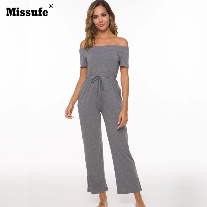 

Missufe Drawstring Elastic Waist Bodysuits 2019 Short Sleeve Overalls Female Jumpsuit Slash Neck Sexy Rompers Jumpsuits Women