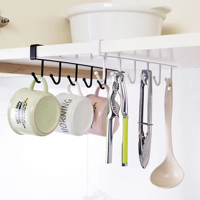 Cheap Multifunctional Kitchen Cabinet Ceiling Hooks Storage Holder Ceiling Hanging Rod Wall Hook Desk Cupboards Hanging Rack Organizer