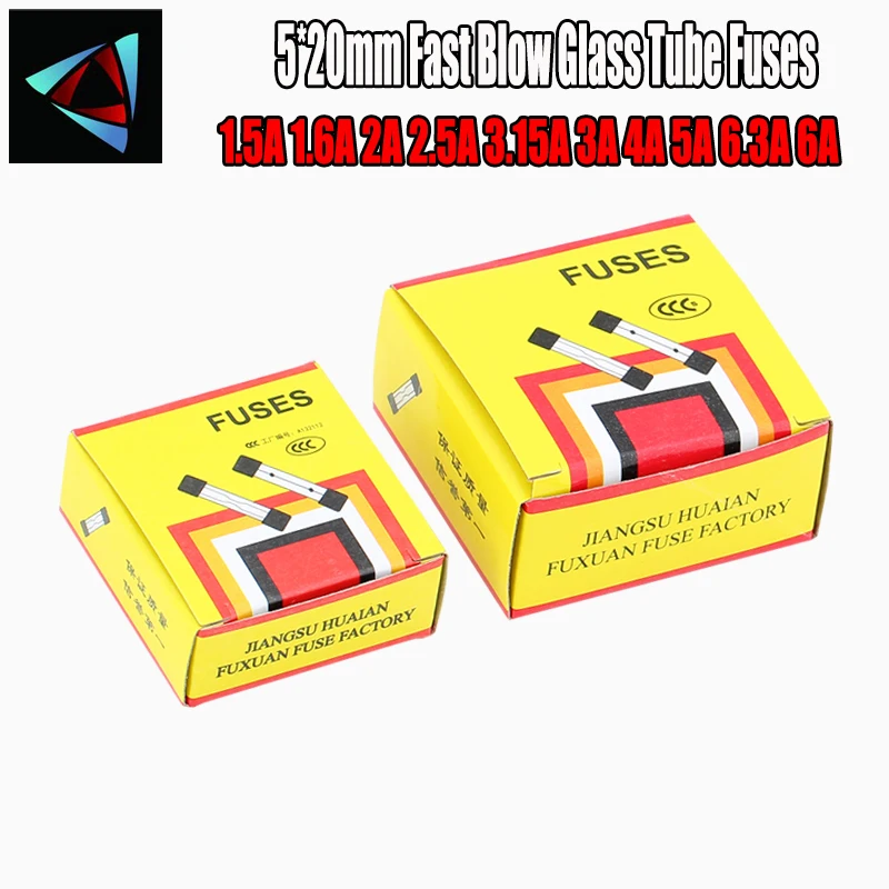 

10pcs/lot One Sell 5*20mm Fast Blow Glass Tube Fuses 5x20 250V 1.5A 1.6A 2A 2.5A 3.15A 3A 4A 5A 6.3A 6A AMP Fuse