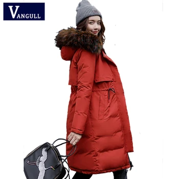 

Winter Long Coat Women Fur Hooded Parka 2018 New Fashion Drawstring Waist Jacket with Pockets Coats Ladies Elegant Outwear