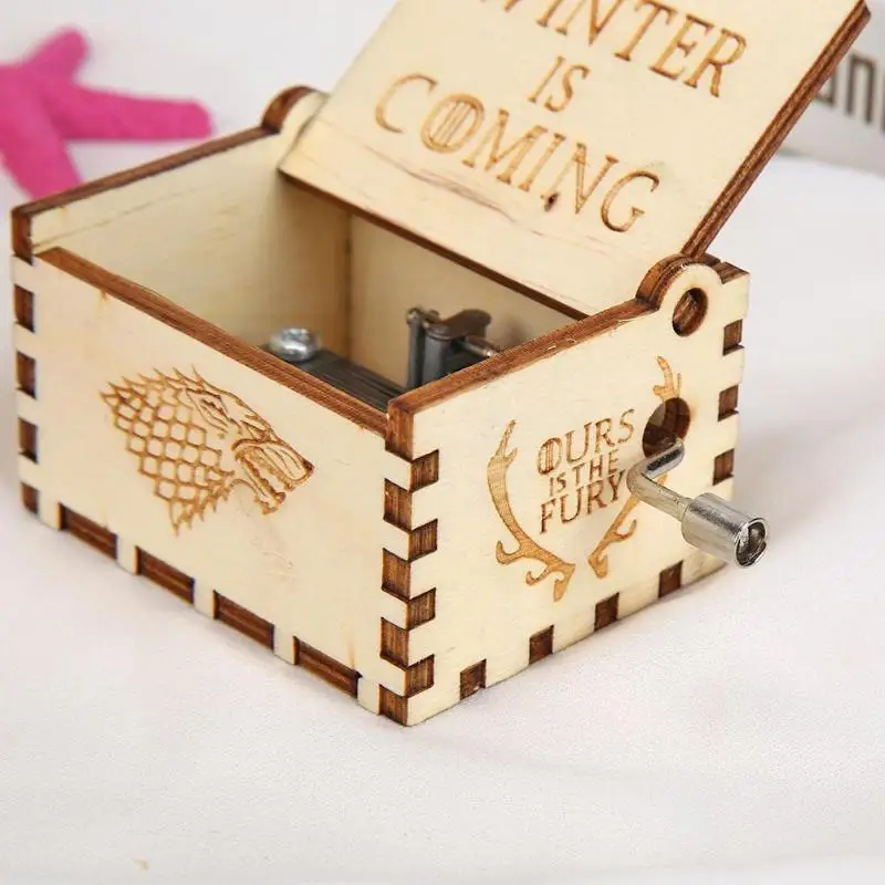 Retro Vintage Wooden Hand Cranked Music Box Home Crafts Ornaments Decor Game of Thrones Song Ice Fire GOT Main Theme Music Box