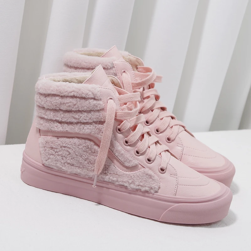 

2019 Winter Warm Fur Women Flats Platform Sneakers Women High Top Lace Up Sapato Feminino Brand Chic Chaussures Femmes Hot Shoes