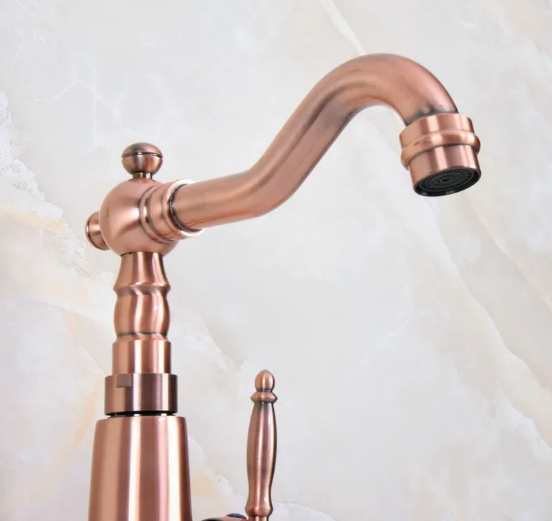 Antique Red Copper Brass Ceramic Base One Handle Bathroom Kitchen Basin Sink Faucet Mixer Tap Swivel Spout Deck Mounted mnf628