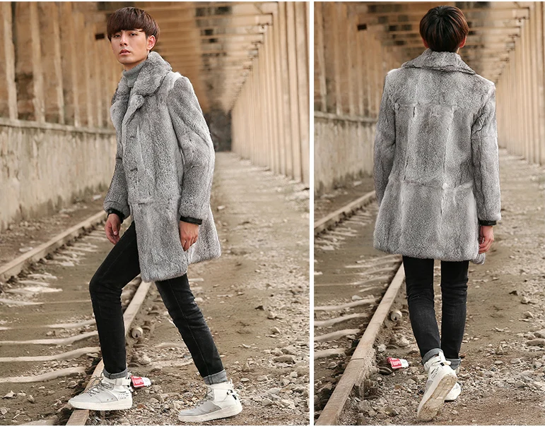 Perfect Winter Overcoats For Men Real Fur Coat From Nature Full Pelt Rabbit Furs Fashion Turn-down Collar Outerwear Rabbit Jackets 2018 6