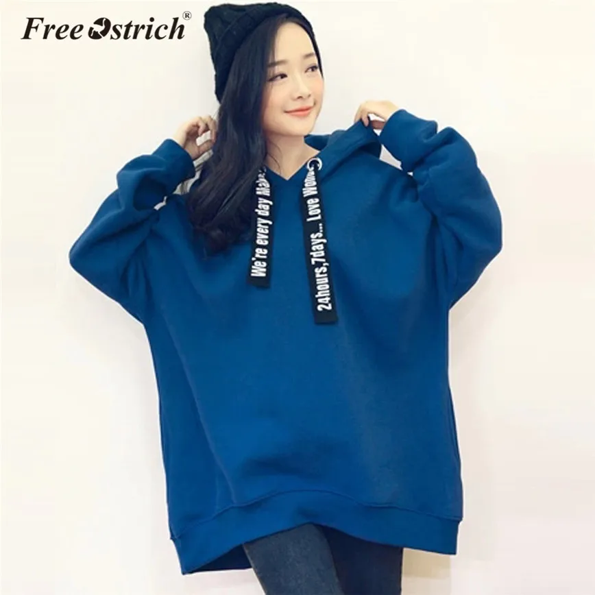 

Free Ostrich Sweatshirt Women Pullovers Oversized Long Sleeve Solid Drawstring Long Hooded Pullovers Loose Tops Dropshipping J8
