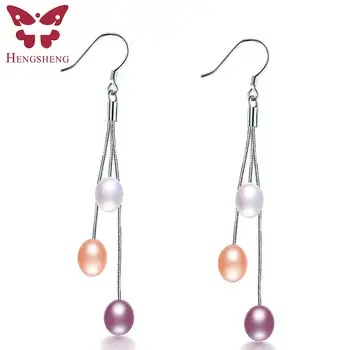

HENGSHENG 925 sterling silver classic drop earrings Multicolor nature freshwater pearl earring for women cc brincos gift box