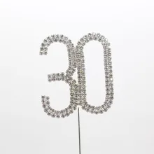 1pcs 30th Birthday Party Rhinestone Cake Topper Wedding Decoration Silver Festival Glitter Anniversary Supplies Accessory