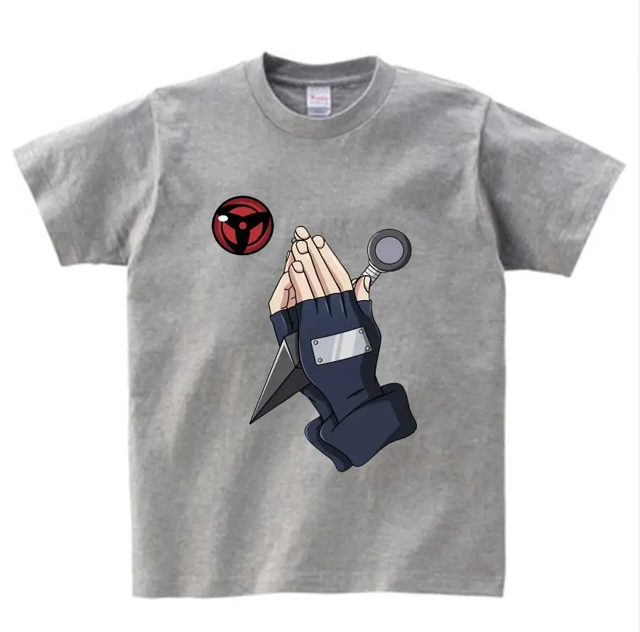gray childreT-shirt Летняя Детская футболка с аниме детская футболка «Узумаки Наруто» Модная брендовая одежда футболки с короткими рукавами для мальчиков и девочек в стиле хип-хоп - Цвет: gray childreT-shirt