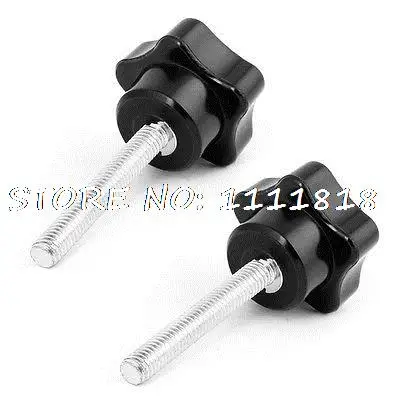 

M6 Threaded Plastic Head Metal Clamping Star Screw On Knob Grip 62mm High 2 Pcs