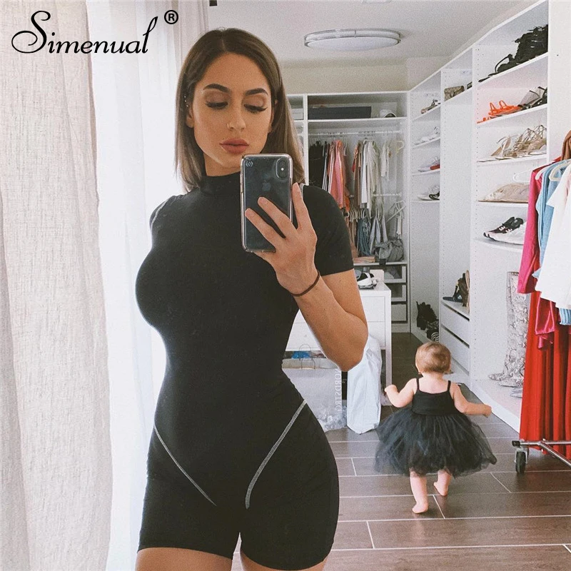 Simenual Casual Fitness Active Wear Biker Playsuit Workout Rompers Womens Jumpsuit Short Sleeve Push Up Playsuits Turquoise 2019 Simenual Casual Fitness Active Wear Biker Playsuit Workout Rompers Womens Jumpsuit Short Sleeve Push Up Playsuits Turquoise 2019