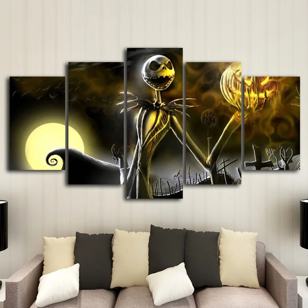 

Canvas Wall Art Frame Home Decor Living Room Halloween Poster 5 Pieces HD Printed Nightmare Before Christmas Painting