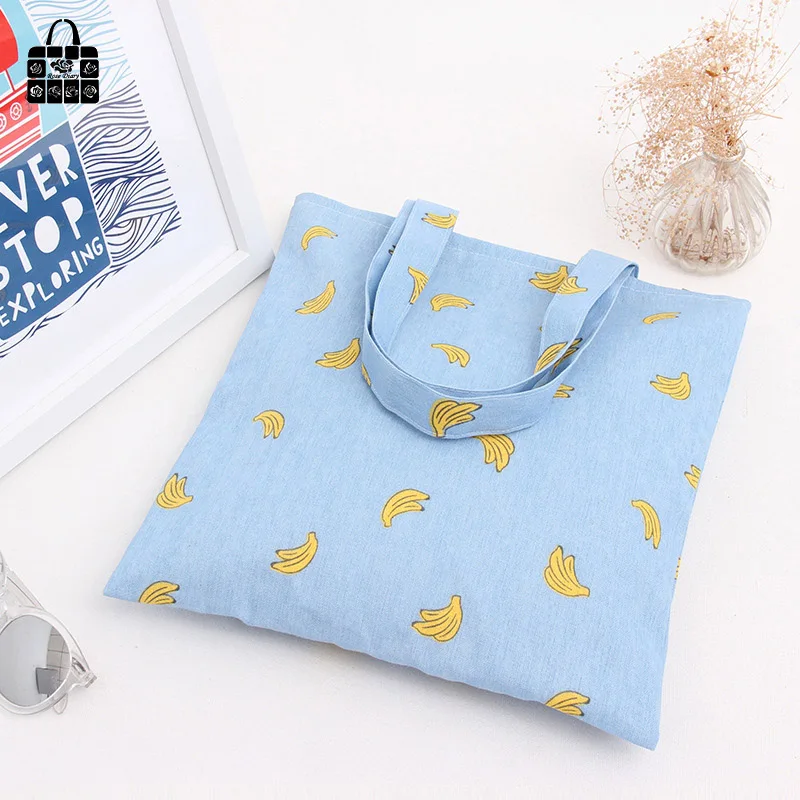 

ROSEDIARY banana printing 100%cotton canvas Handbags large capacity Shoulder Bag Shopping Beach Bags Women Girl Shoulder bags